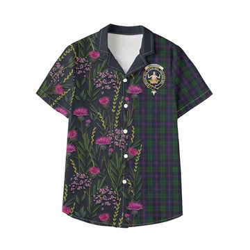 Urquhart Family Crest Tartan Kid Hawaiian Shirt Scottish Thistle Flower Pattern Half Style - Tartan Vibes Clothing
