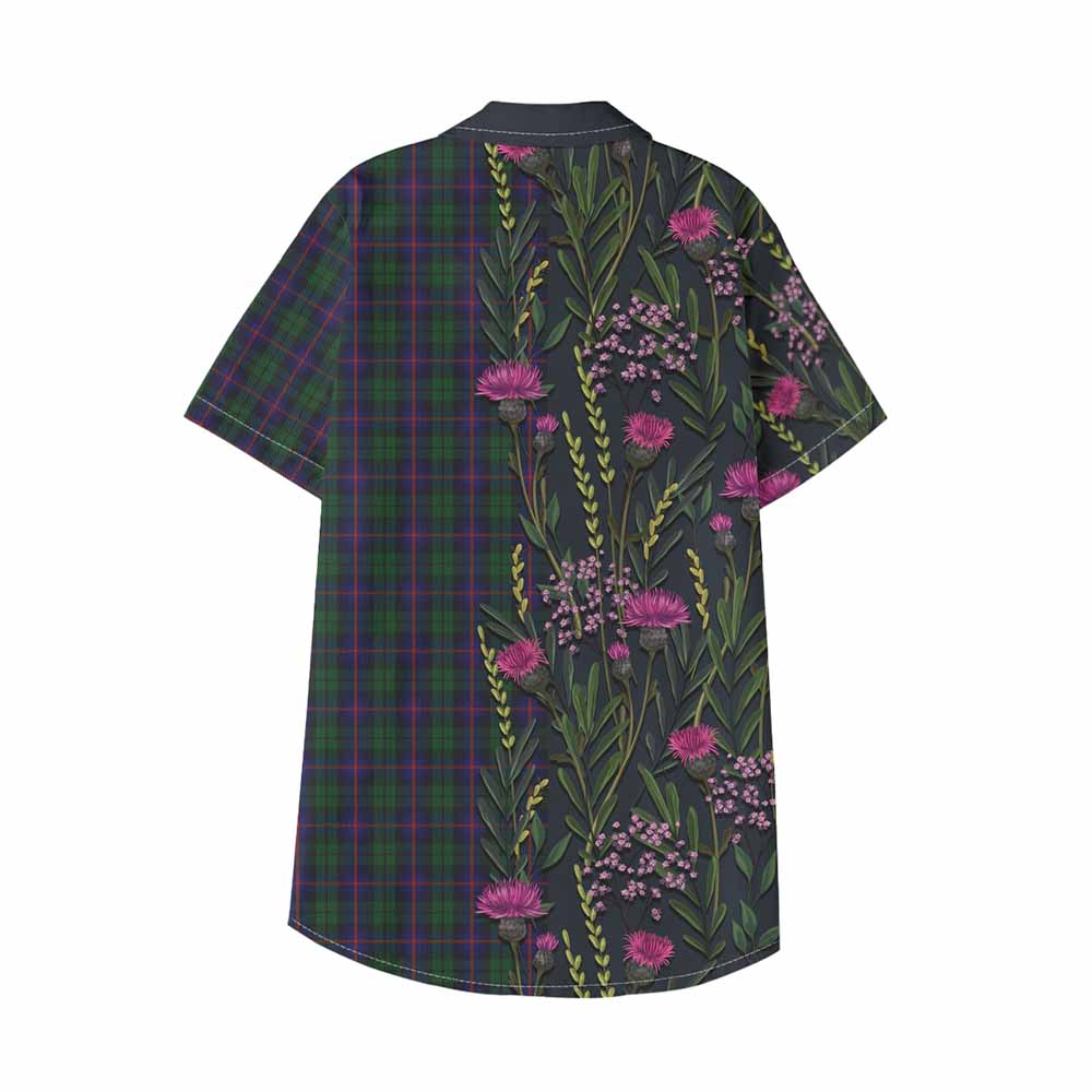 Urquhart Family Crest Tartan Kid Hawaiian Shirt Scottish Thistle Flower Pattern Half Style - Tartan Vibes Clothing