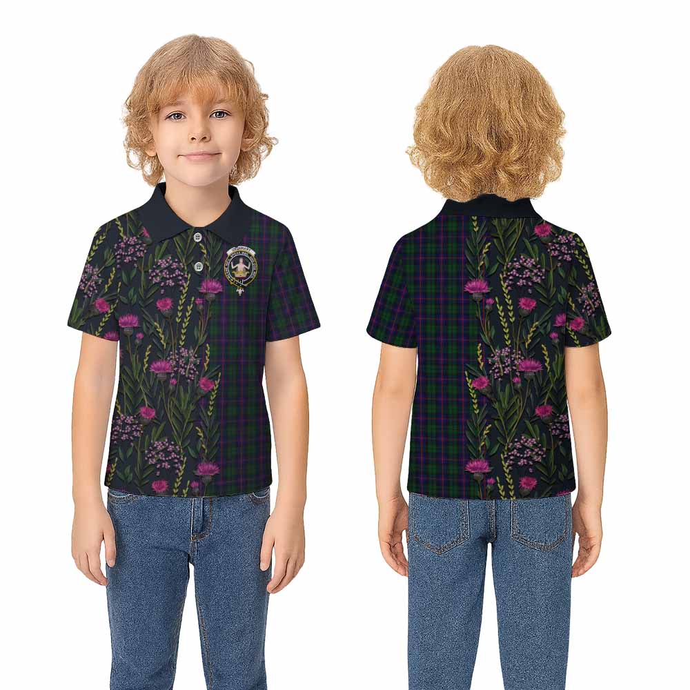 Urquhart Family Crest Tartan Kid Polo Shirt Scottish Thistle Flower Pattern Half Style - Tartan Vibes Clothing