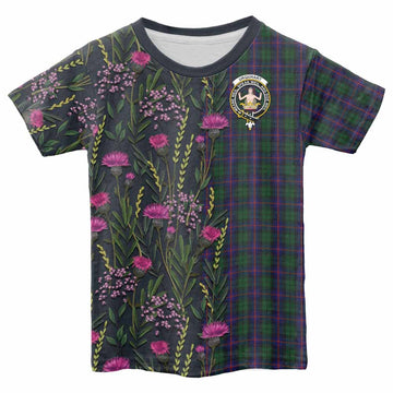 Urquhart Family Crest Tartan Kid T-shirt Scottish Thistle Flower Pattern Half Style - Tartan Vibes Clothing