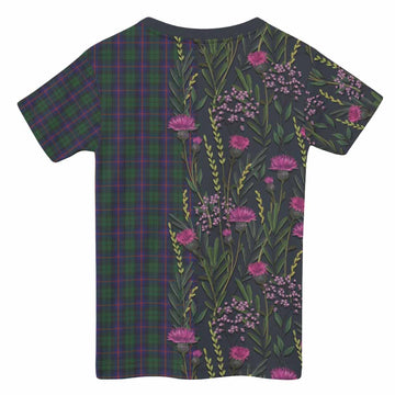 Urquhart Family Crest Tartan Kid T-shirt Scottish Thistle Flower Pattern Half Style - Tartan Vibes Clothing