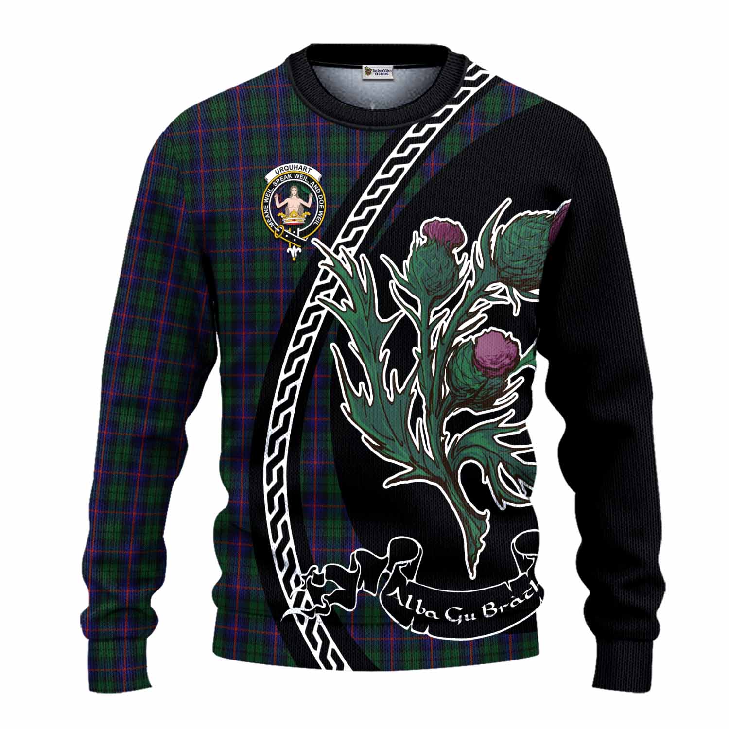 Urquhart Family Crest Tartan Knitted Sweater Alba Thistle Inspired - Tartan Vibes Clothing