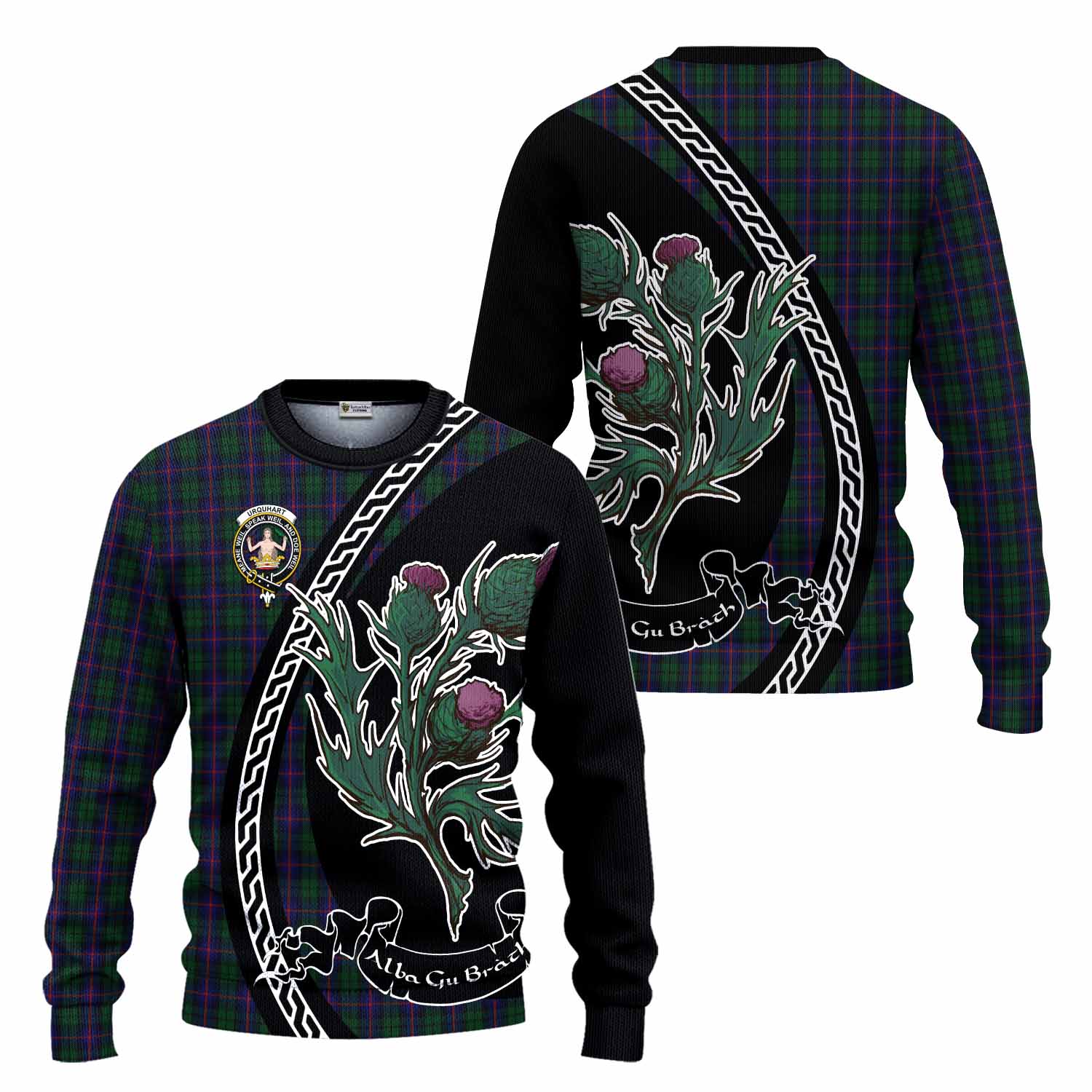 Urquhart Family Crest Tartan Knitted Sweater Alba Thistle Inspired - Tartan Vibes Clothing