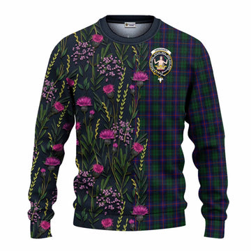 Urquhart Family Crest Tartan Knitted Sweater Scottish Thistle Flower Pattern Half Style - Tartan Vibes Clothing