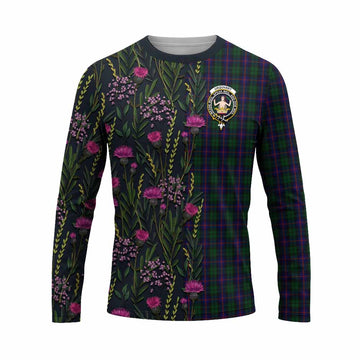 Urquhart Family Crest Tartan Long Sleeve T-Shirt Scottish Thistle Flower Pattern Half Style - Tartan Vibes Clothing