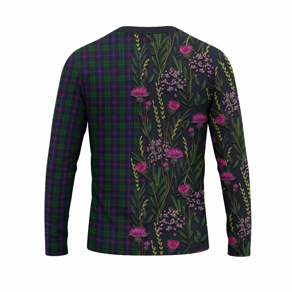 Urquhart Family Crest Tartan Long Sleeve T-Shirt Scottish Thistle Flower Pattern Half Style - Tartan Vibes Clothing