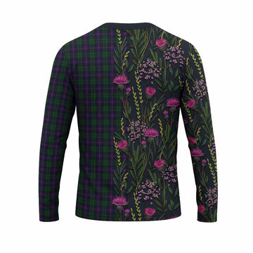 Urquhart Family Crest Tartan Long Sleeve T-Shirt Scottish Thistle Flower Pattern Half Style - Tartan Vibes Clothing