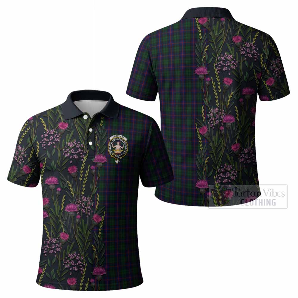 Urquhart Family Crest Tartan Polo Shirt Scottish Thistle Flower Pattern Half Style - Tartan Vibes Clothing