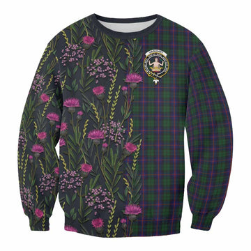 Urquhart Family Crest Tartan Sweatshirt Scottish Thistle Flower Pattern Half Style