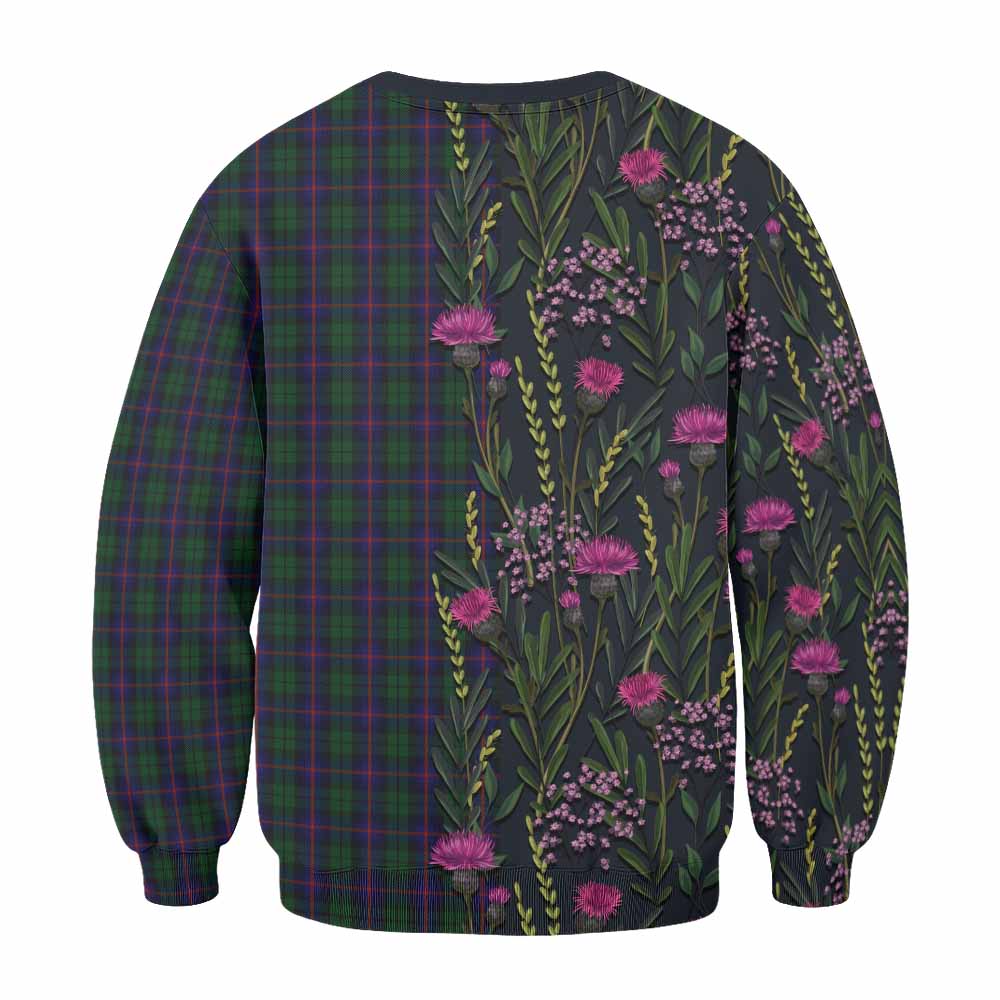 Urquhart Family Crest Tartan Sweatshirt Scottish Thistle Flower Pattern Half Style - Tartan Vibes Clothing