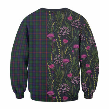 Urquhart Family Crest Tartan Sweatshirt Scottish Thistle Flower Pattern Half Style
