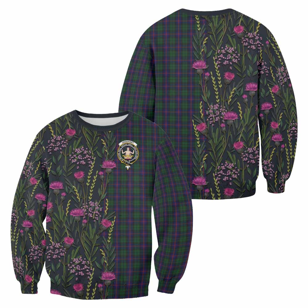 Urquhart Family Crest Tartan Sweatshirt Scottish Thistle Flower Pattern Half Style - Tartan Vibes Clothing