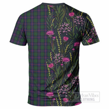 Urquhart Family Crest Tartan T-Shirt Scottish Thistle Flower Pattern Half Style - Tartan Vibes Clothing