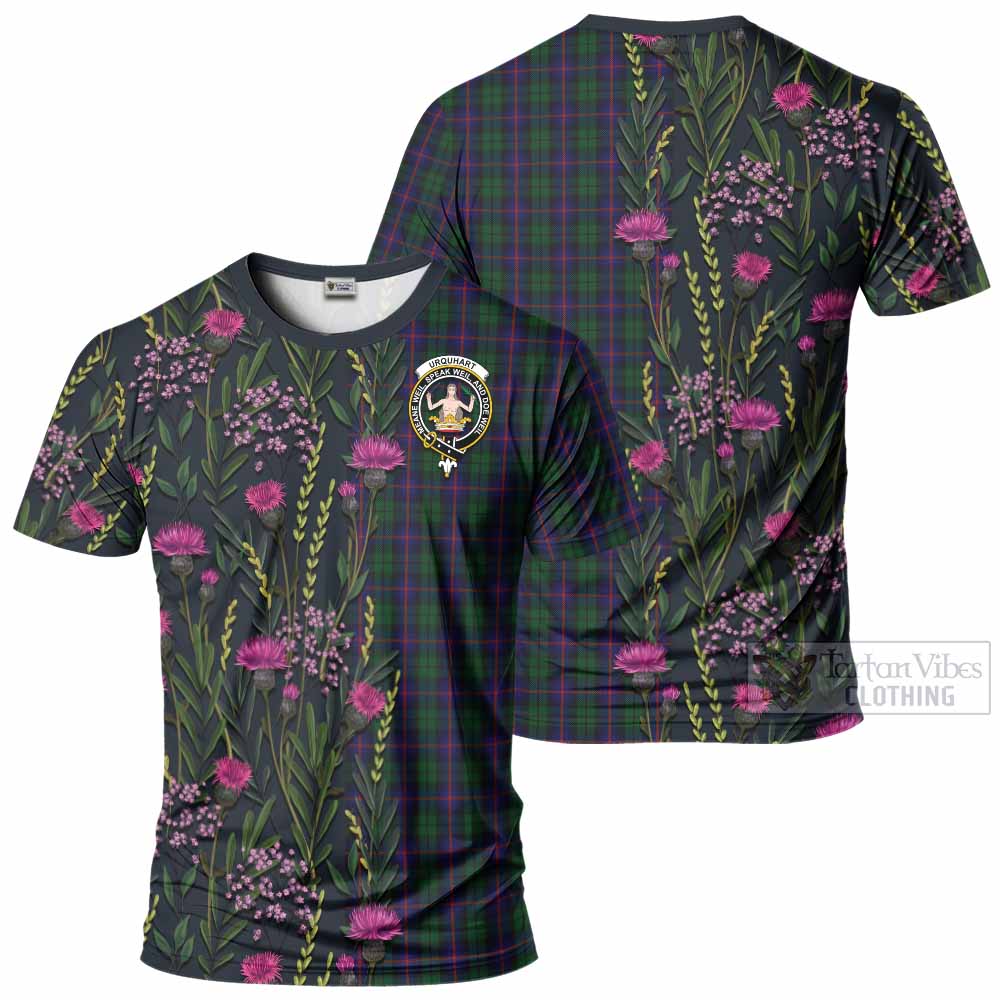 Urquhart Family Crest Tartan T-Shirt Scottish Thistle Flower Pattern Half Style - Tartan Vibes Clothing