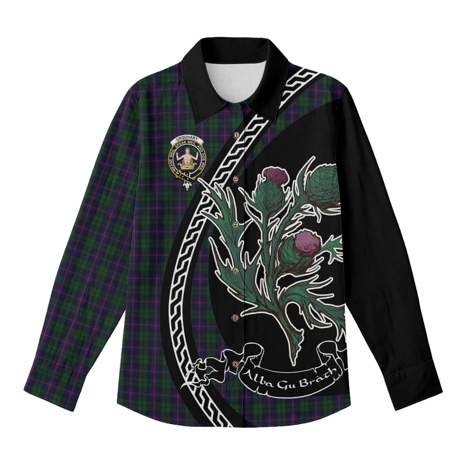 Urquhart Family Crest Tartan Women Casual Shirt Alba Thistle Inspired - Tartan Vibes Clothing