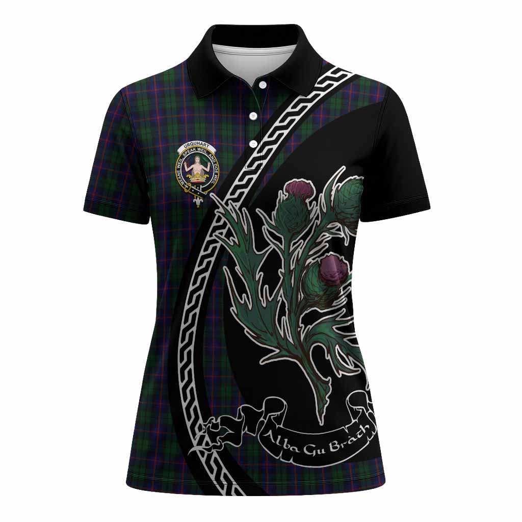 Urquhart Family Crest Tartan Women Polo Shirt Alba Thistle Inspired - Tartan Vibes Clothing