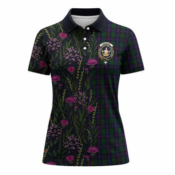 Urquhart Family Crest Tartan Women Polo Shirt Scottish Thistle Flower Pattern Half Style - Tartan Vibes Clothing