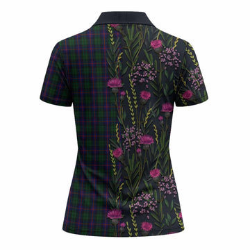 Urquhart Family Crest Tartan Women Polo Shirt Scottish Thistle Flower Pattern Half Style - Tartan Vibes Clothing