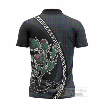 Urquhart Family Crest Tartan Zipper Polo Shirt Alba Thistle Inspired