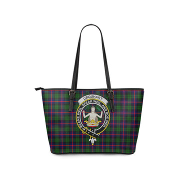 Urquhart Modern Tartan Leather Tote Bag with Family Crest
