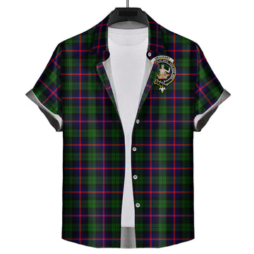 Urquhart Modern Tartan Short Sleeve Button Down Shirt with Family Crest