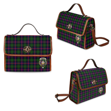 urquhart-modern-tartan-leather-strap-waterproof-canvas-bag-with-family-crest