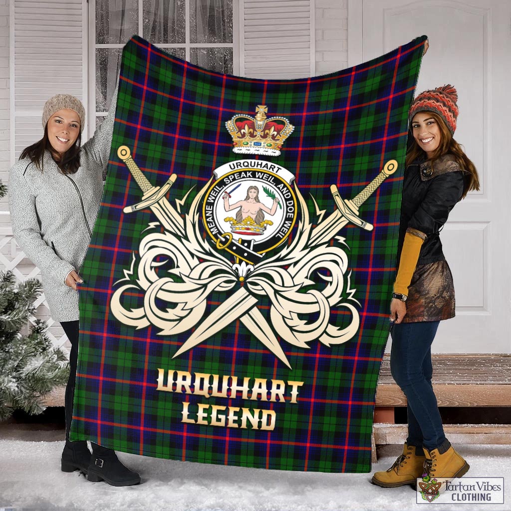 Tartan Vibes Clothing Urquhart Modern Tartan Blanket with Clan Crest and the Golden Sword of Courageous Legacy
