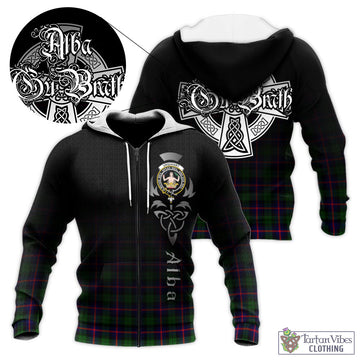 Urquhart Modern Tartan Knitted Hoodie Featuring Alba Gu Brath Family Crest Celtic Inspired