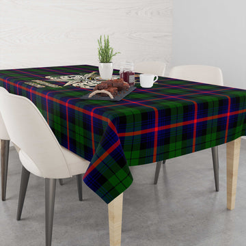 Urquhart Modern Tartan Tablecloth with Clan Crest and the Golden Sword of Courageous Legacy