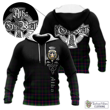 Urquhart Modern Tartan Knitted Hoodie Featuring Alba Gu Brath Family Crest Celtic Inspired