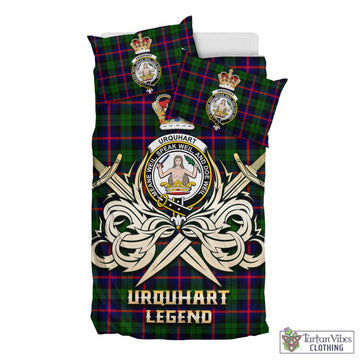 Urquhart Modern Tartan Bedding Set with Clan Crest and the Golden Sword of Courageous Legacy