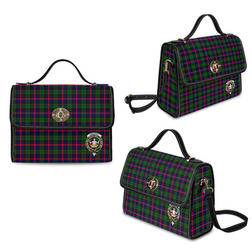 urquhart-modern-tartan-leather-strap-waterproof-canvas-bag-with-family-crest