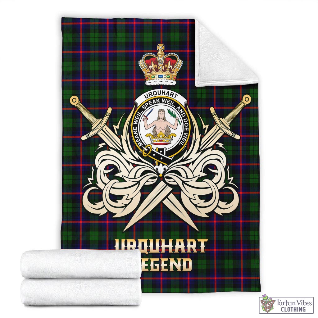 Tartan Vibes Clothing Urquhart Modern Tartan Blanket with Clan Crest and the Golden Sword of Courageous Legacy