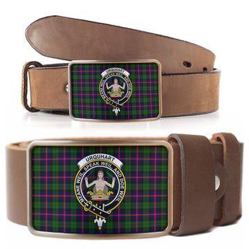 Urquhart Modern Tartan Belt Buckles with Family Crest