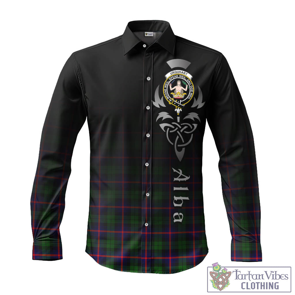 Tartan Vibes Clothing Urquhart Modern Tartan Long Sleeve Button Up Featuring Alba Gu Brath Family Crest Celtic Inspired