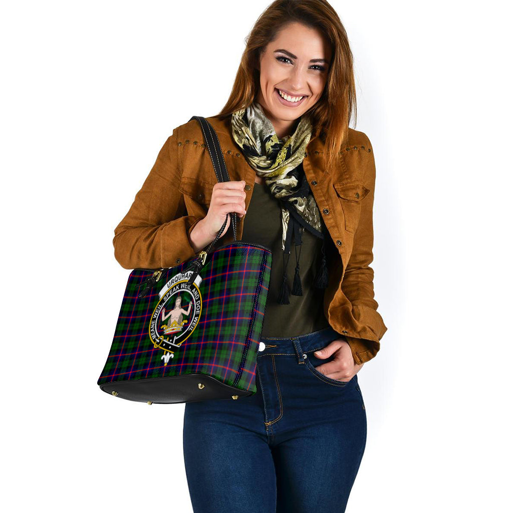 urquhart-modern-tartan-leather-tote-bag-with-family-crest