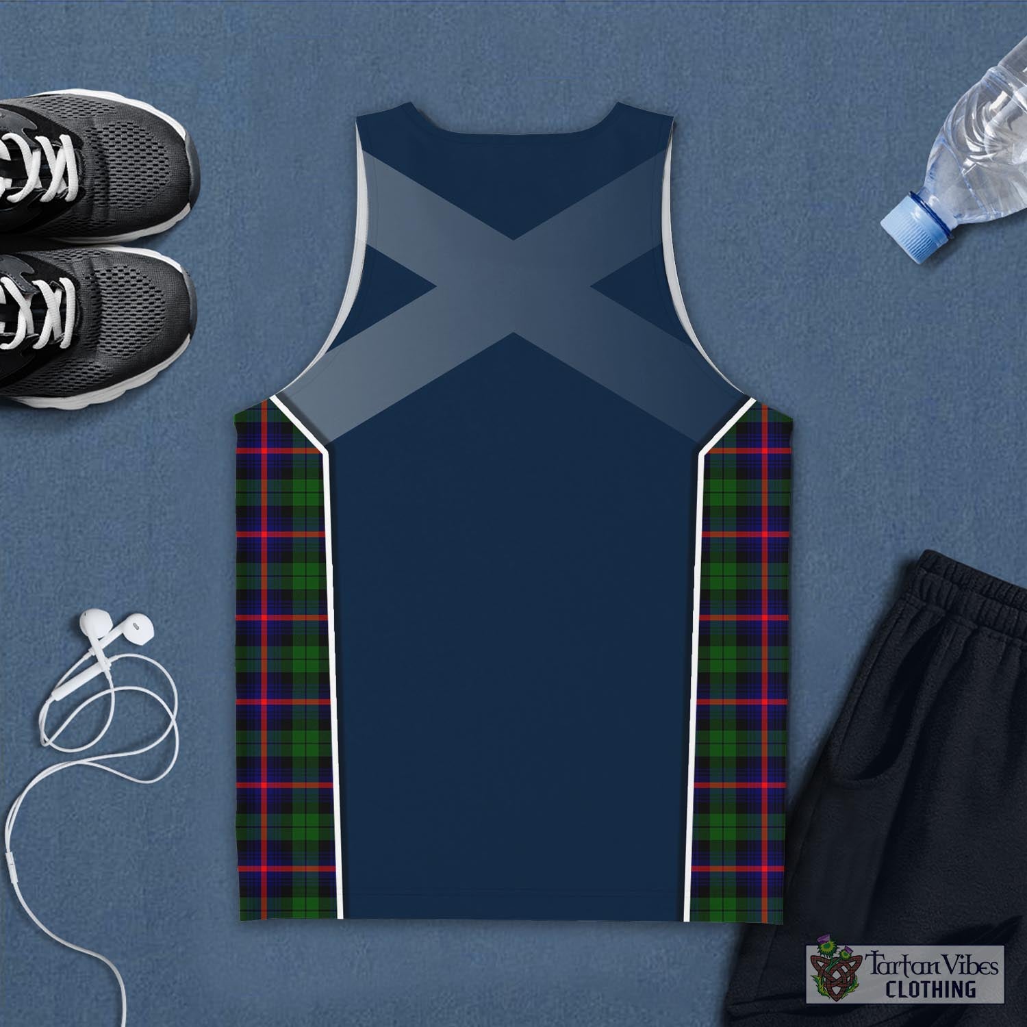 Tartan Vibes Clothing Urquhart Modern Tartan Men's Tanks Top with Family Crest and Scottish Thistle Vibes Sport Style