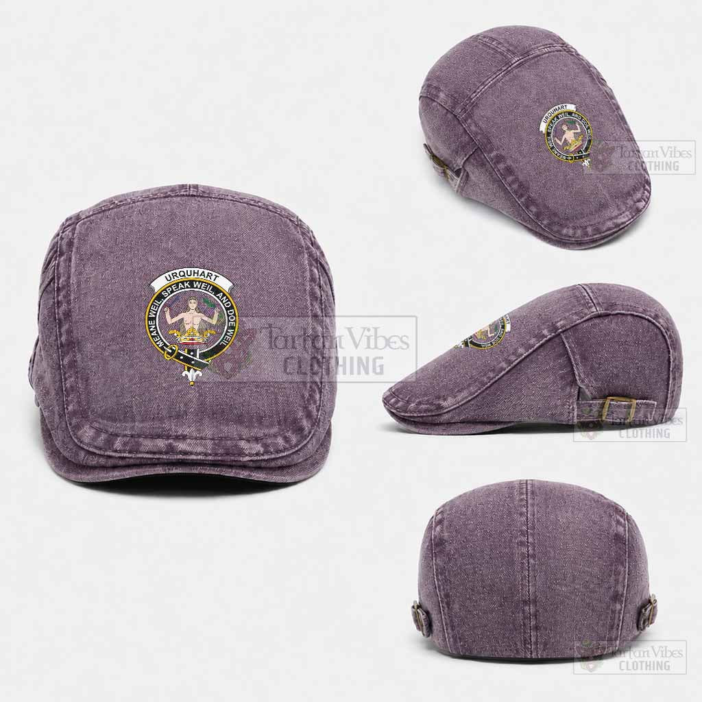 Urquhart Scottish Clan Crest Washed Flat Cap - Unisex Jeff Cap One Size (Adjustable) Purple - Tartan Vibes Clothing