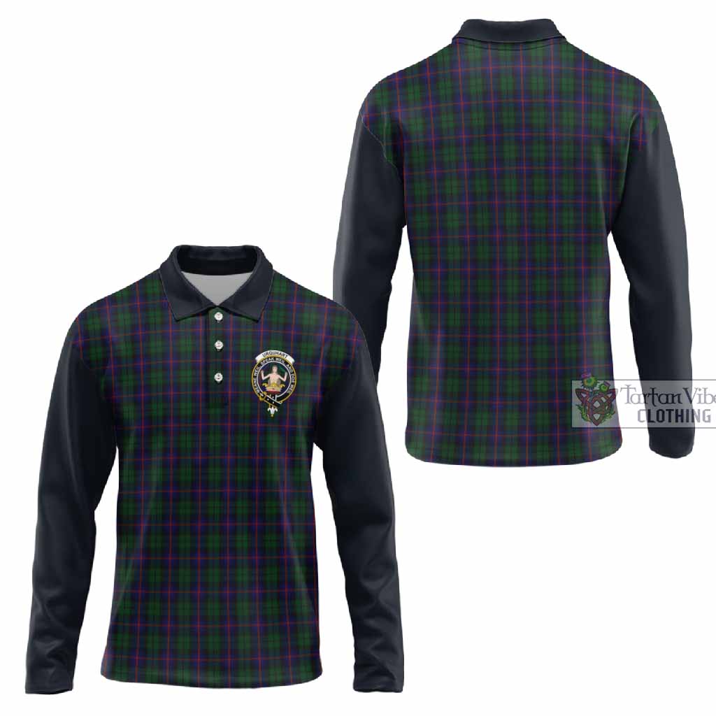 Urquhart Tartan Accent Long Sleeve Polo Shirt with Family Crest