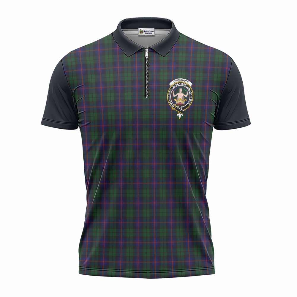 Urquhart Tartan Accent Zipper Polo Shirt with Family Crest