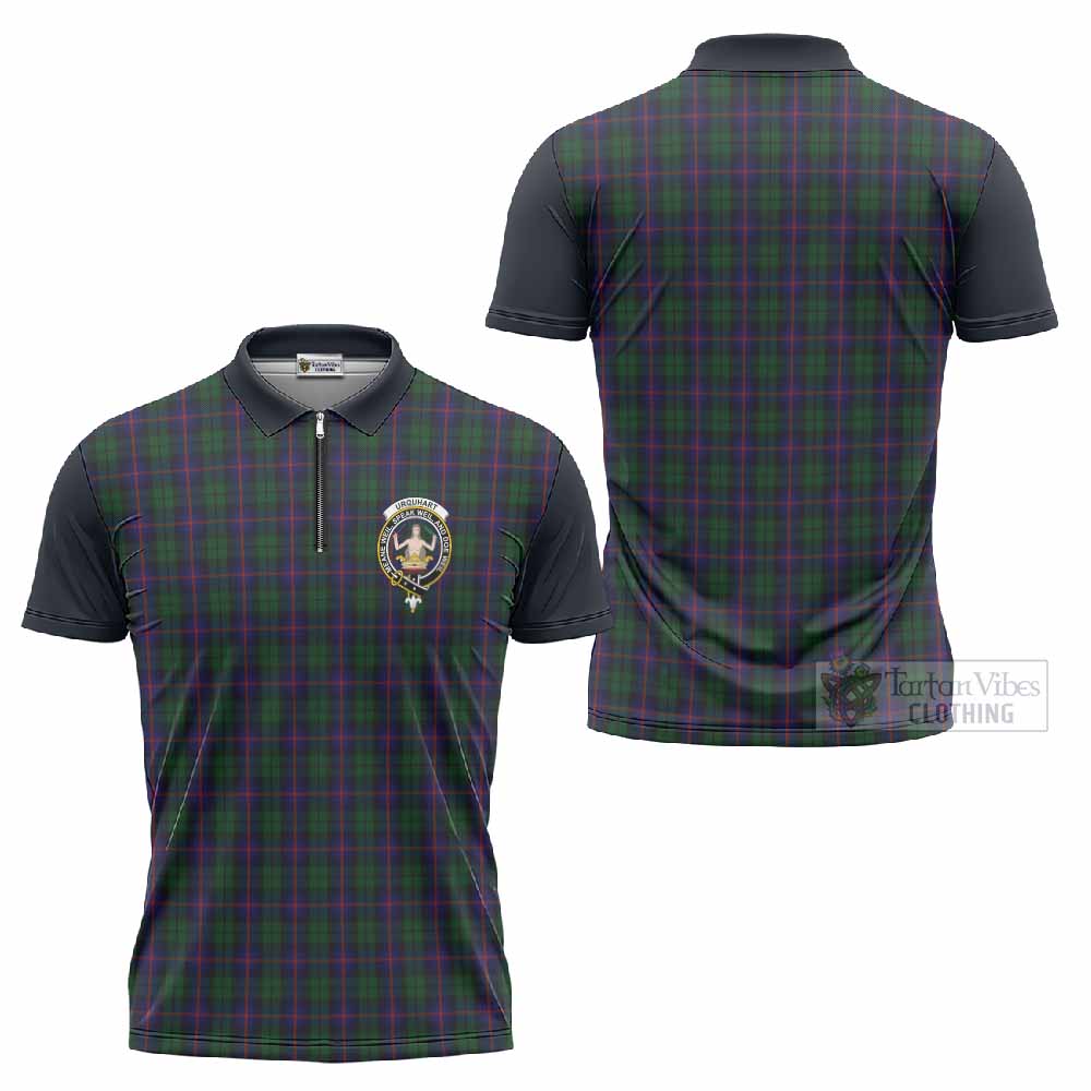 Urquhart Tartan Accent Zipper Polo Shirt with Family Crest
