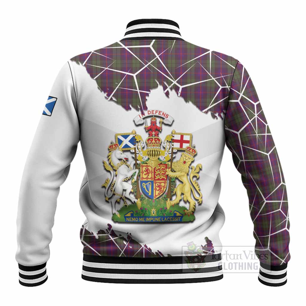 Urquhart Tartan Baseball Jacket with Family Crest and Lion Rampant Grunge Style