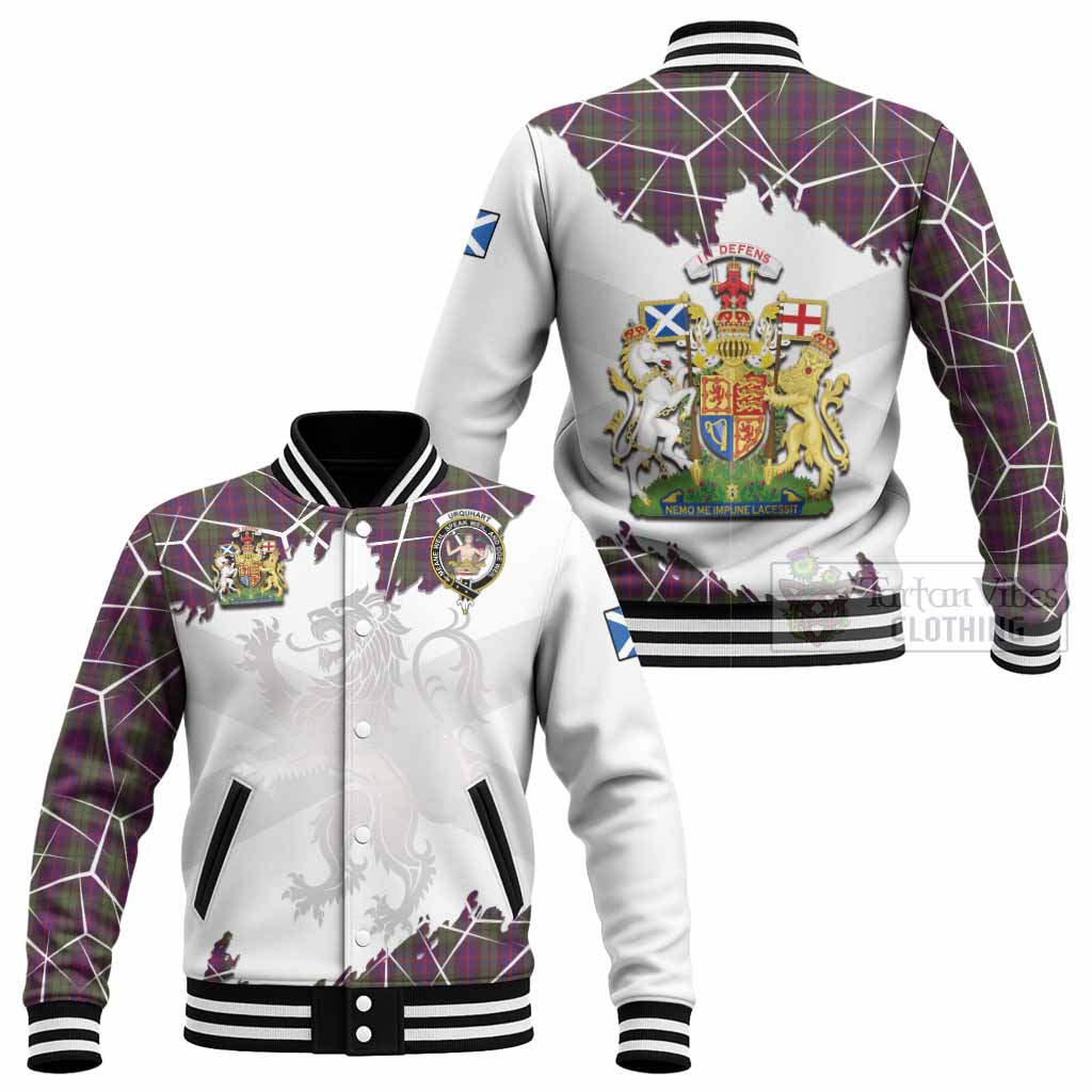 Urquhart Tartan Baseball Jacket with Family Crest and Lion Rampant Grunge Style
