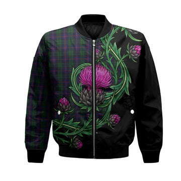 Urquhart Tartan Bomber Jacket Resilient Scottish Thistle Unisex Black - Tartan Vibes Clothing