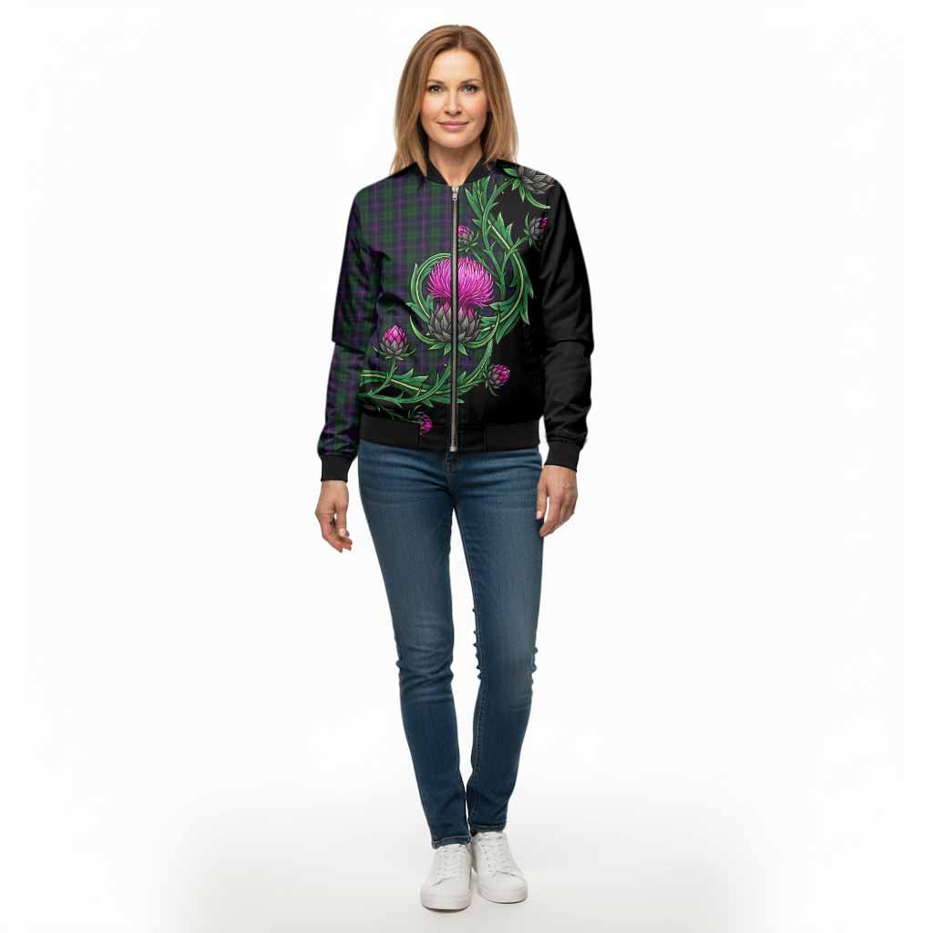 Urquhart Tartan Bomber Jacket Resilient Scottish Thistle - Tartan Vibes Clothing