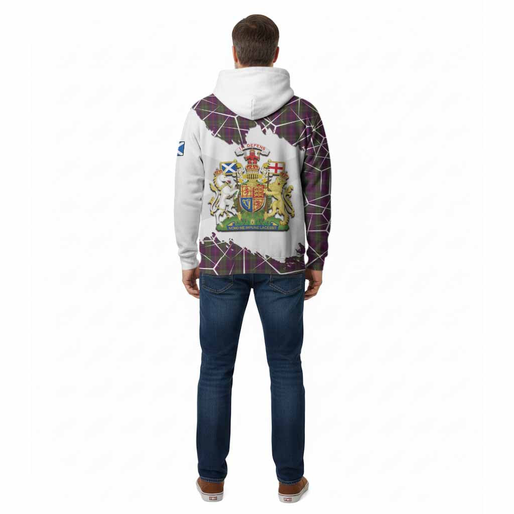 Urquhart Tartan Cotton Hoodie with Family Crest and Lion Rampant Grunge Style
