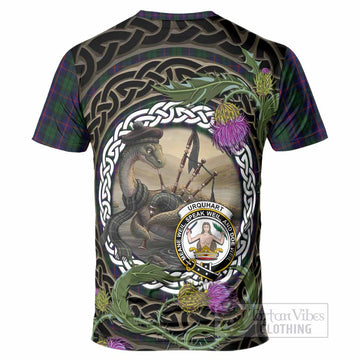 Urquhart Tartan Crest Bagpipe Nessie T-Shirt Scottish Loch Ness Monster Celtic Thistle