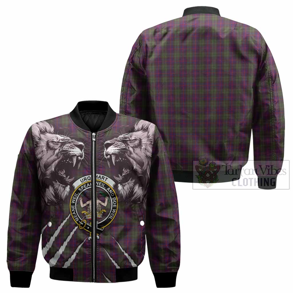 Urquhart Tartan Crest Bomber Jacket Ferocious Lion Style