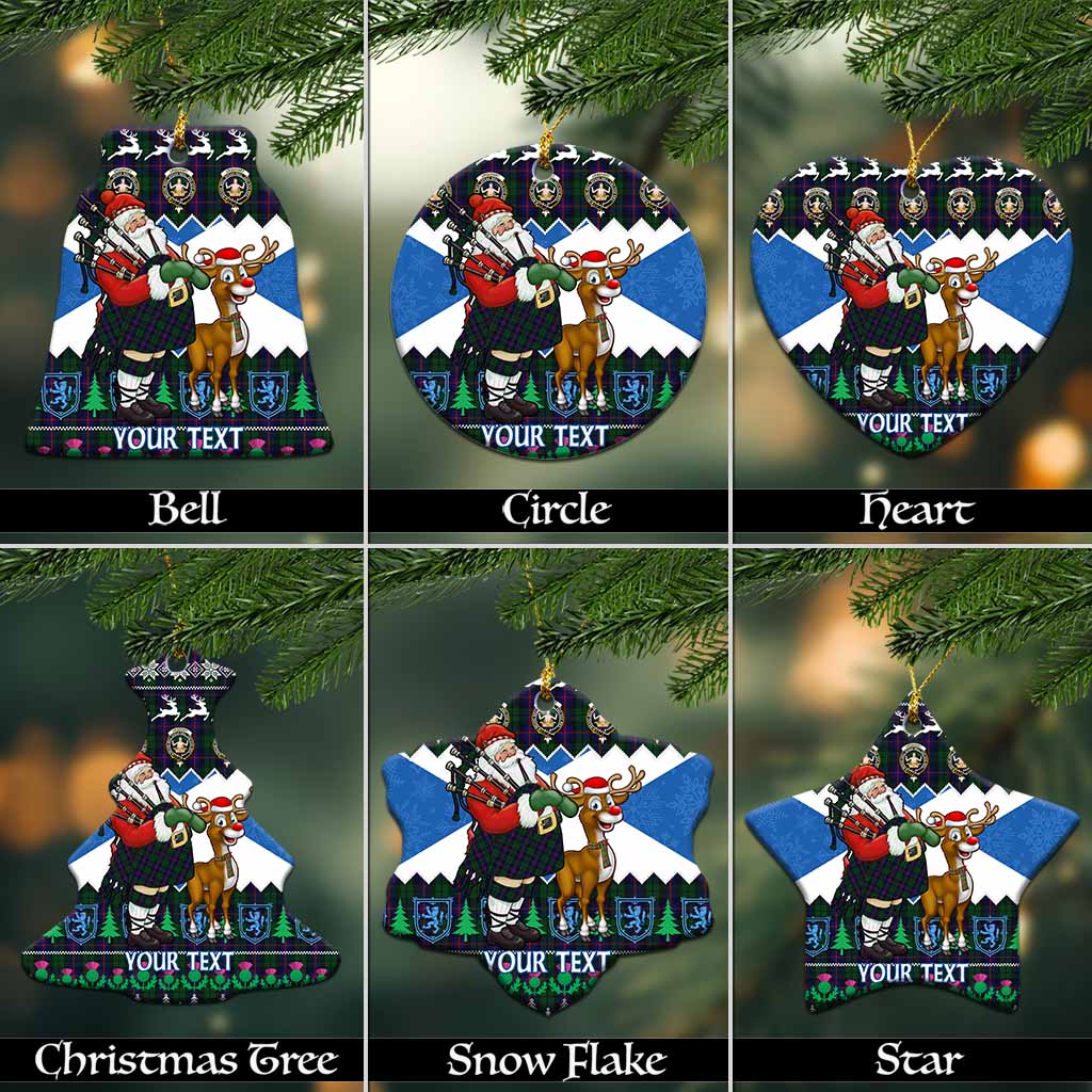 Urquhart Tartan Crest Christmas Ceramic Ornament Scotland Santa With Bagpipes Cute Reindeer