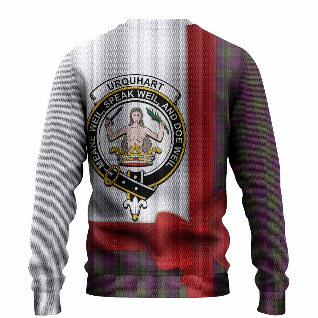 Urquhart Tartan Crest Christmas Christmas Ugly Sweater Highland Cow Bagpipes Coquette Bow Style